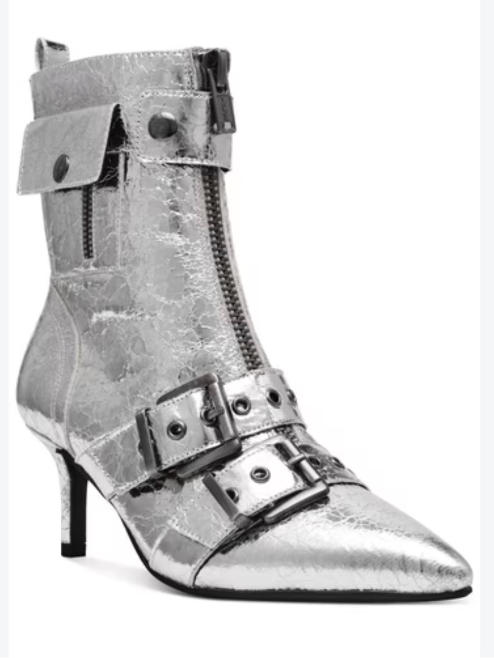 Wild Pair Silver Pointed Buckle Ankle Bootie